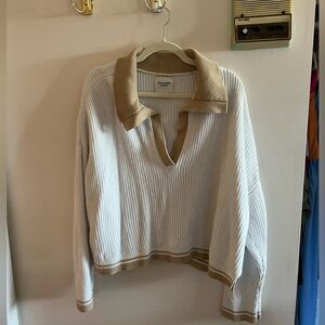 Abercrombie & Fitch Sweater Tan and White Knit Pullover Sweater X Large